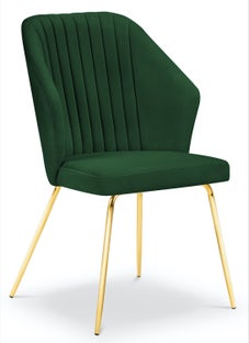 Krzesło do salonu pikowane welurowe zielone nogi złote – obraz-1