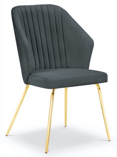 Krzesło do salonu pikowane welurowe szare nogi złote – obraz-1