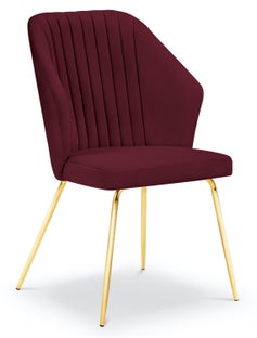 Krzesło do salonu pikowane welurowe czerwone nogi złote – obraz-1
