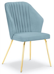 Krzesło do salonu pikowane welurowe niebieskie nogi złote – obraz-1