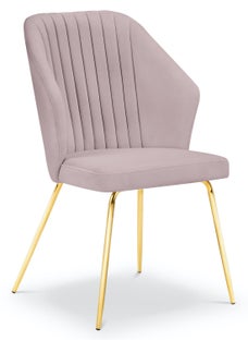 Krzesło do salonu pikowane welurowe różowe nogi złote – obraz-1