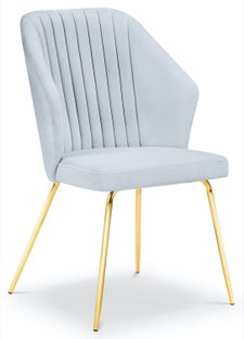 Krzesło do salonu pikowane welurowe szare nogi złote – obraz-1