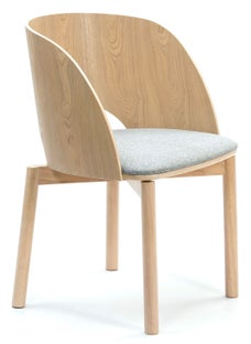 Krzesło z okrągłym oparciem i tapicerowanym siedziskiem drewniane – obraz-1