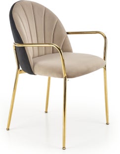Krzesło do jadalni beżowe ze złotymi nogami i podłokietnikami 57x80 cm – obraz-1