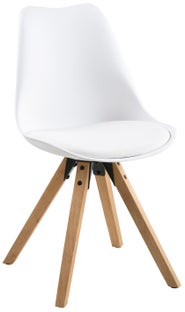 Krzesło do jadalni tworzywo sztuczne siedzisko ekoskóra białe - nogi drewno kauczukowe naturalne 49x85 cm – obraz-1