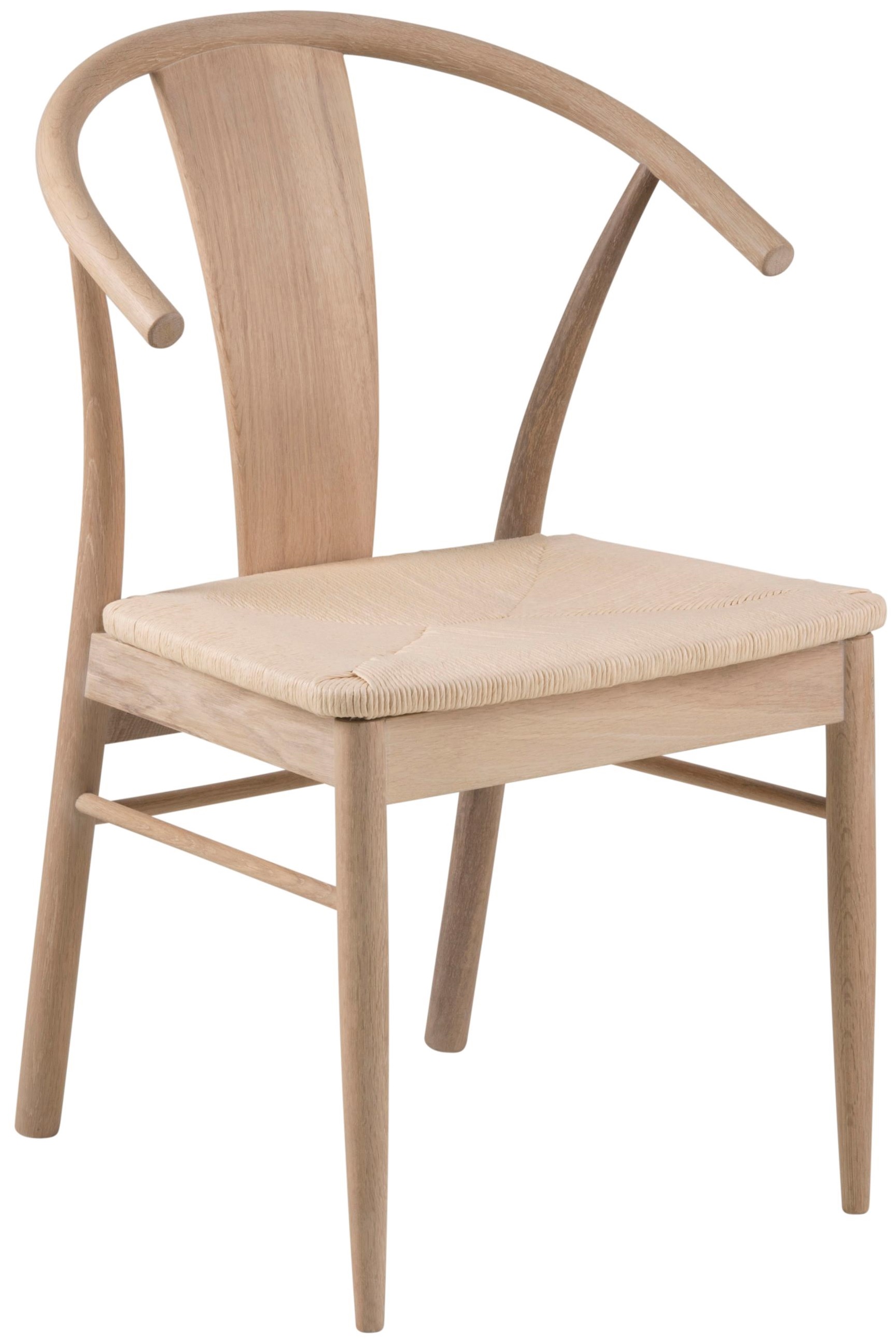 Krzesło do jadalni z drewna dębowego bielone siedzisko plecionka papierowa 54x83 cm oparcie pełne – obraz-1