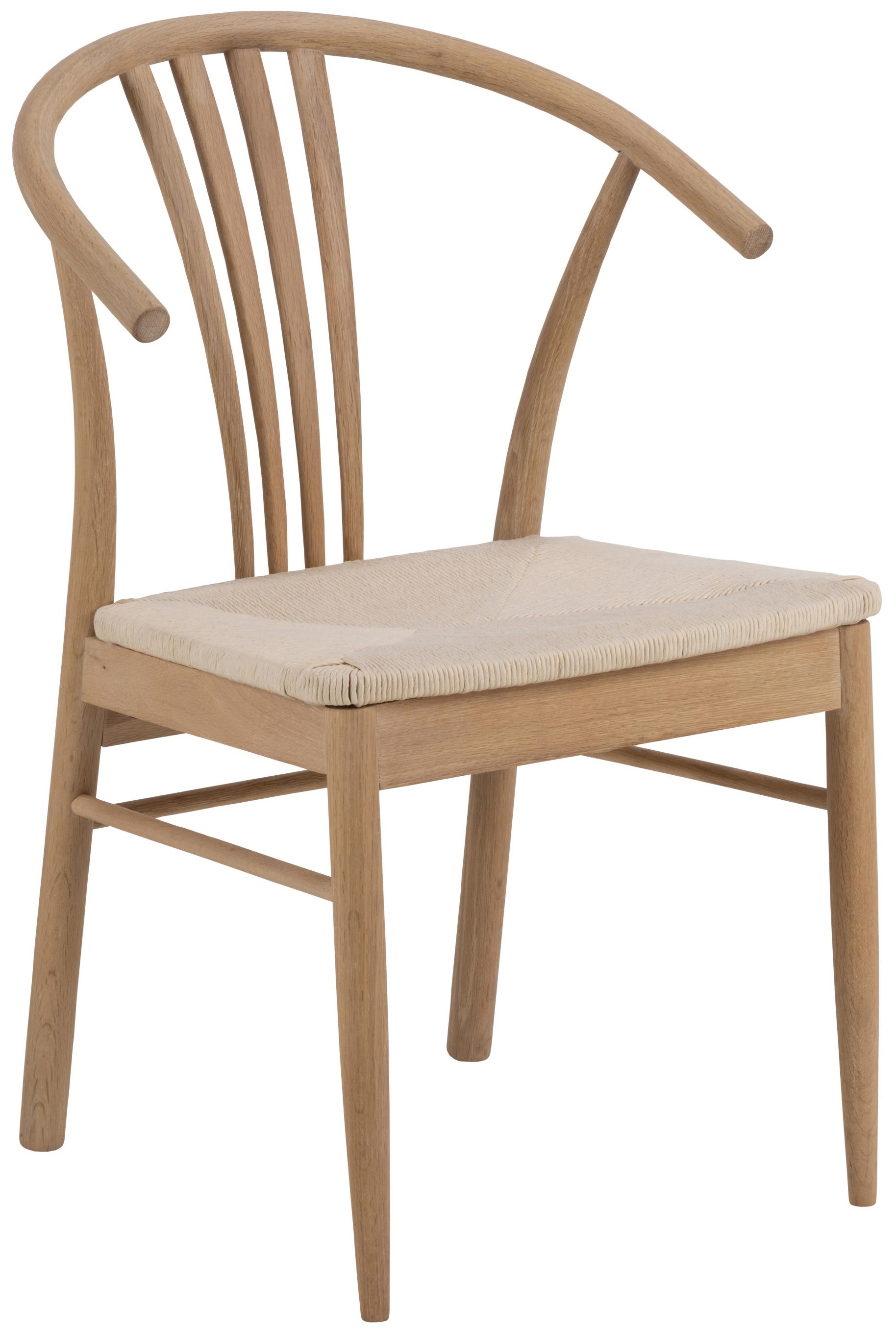 Krzesło do jadalni z drewna dębowego bielone siedzisko plecionka papierowa 54x83 cm oparcie listewki – obraz-1