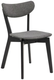 Krzesło do jadalni siedzisko tapicerowane szare - nogi drewno kauczukowe czarne 45x80 cm – obraz-1