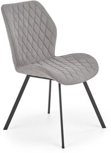 Krzesło do jadalni z tapicerką przeszytą w romby z czarnymi metalowymi nogami szare 64x90 cm – obraz-1