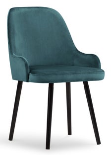 Krzesło welurowe z podłokietnikami niebieskie nogi czarne – obraz-1