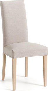 Krzesło tapicerowane beżowe nogi drewniane bukowe – obraz-1