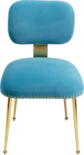 Krzesło glamour welurowe niebieskie nogi złote 49x82 cm – obraz-1