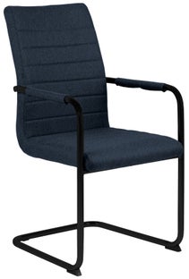 Krzesło do jadalni z podłokietnikami granatowe na czarnych płozach – obraz-1