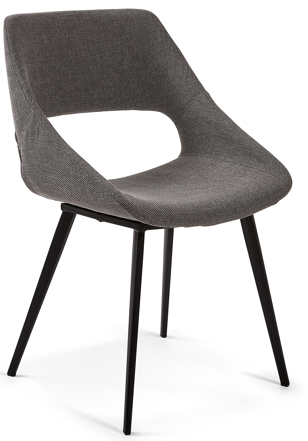 Krzesło z podłokietnikami tapicerowane szare nogi czarne – obraz-1