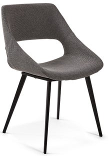 Krzesło z podłokietnikami tapicerowane szare nogi czarne – obraz-1