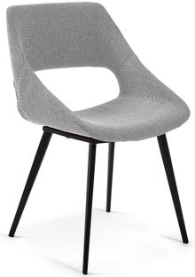 Krzesło z podłokietnikami tapicerowane szare nogi czarne – obraz-1