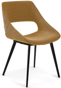 Krzesło z podłokietnikami tapicerowane żółte nogi czarne – obraz-1