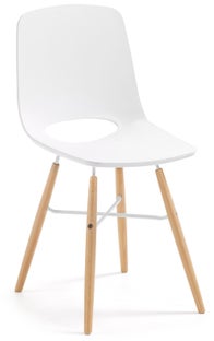 Krzesło z tworzywa sztucznego białe nogi drewniane – obraz-1