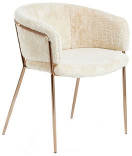 Krzesło z tapicerką imitującą futro białe nogi miedziane metalowe 58x58 cm – obraz-1