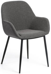 Krzesło z podłokietnikami tapicerowane ciemnoszare nogi czarne – obraz-1