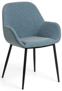 Krzesło z podłokietnikami tapicerowane niebieskie nogi czarne – obraz-1