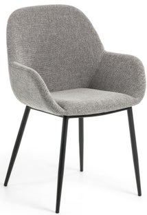 Krzesło z podłokietnikami tapicerowane jasnoszare nogi czarne – obraz-1