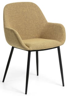 Krzesło z podłokietnikami tapicerowane żółte nogi czarne – obraz-1