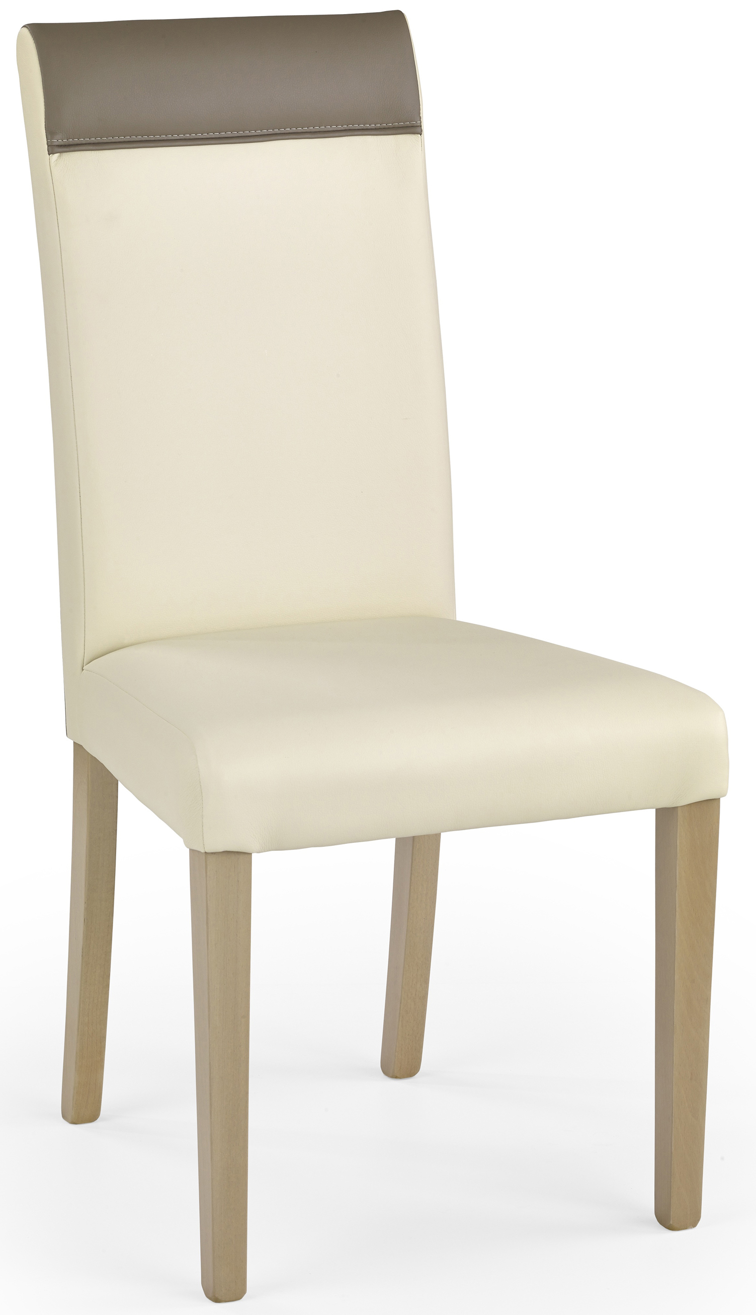 Krzesło kremowe ekoskóra wysokie oparcie 47x99 cm nogi drewniane dąb sonoma – obraz-1