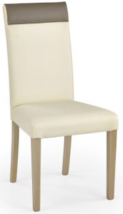 Krzesło kremowe ekoskóra wysokie oparcie 47x99 cm nogi drewniane dąb sonoma – obraz-1