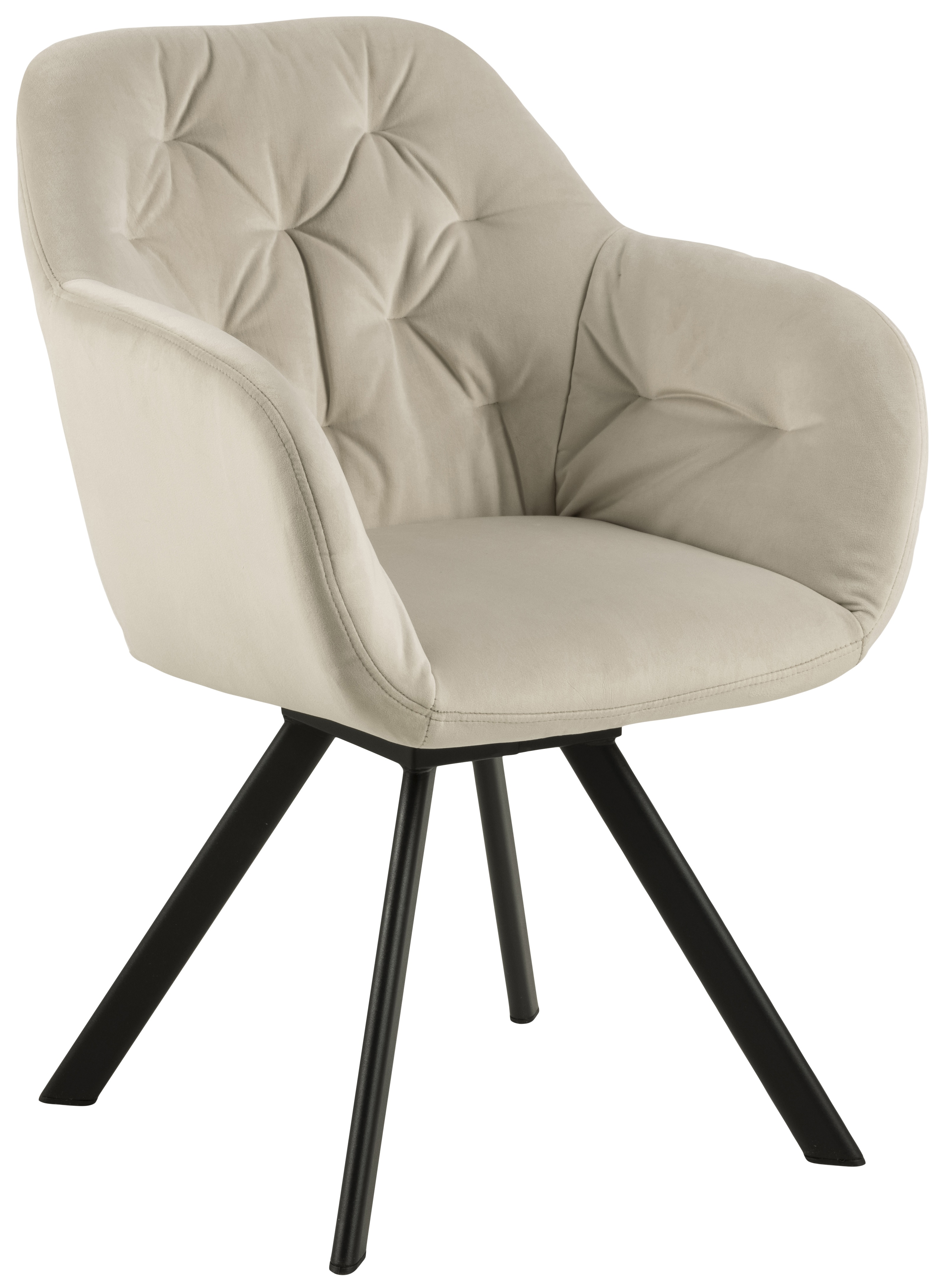 Krzesło welurowe z podłokietnikami pikowane beżowe nogi czarne auto return – obraz-1