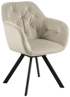 Krzesło welurowe z podłokietnikami pikowane beżowe nogi czarne auto return – obraz-1