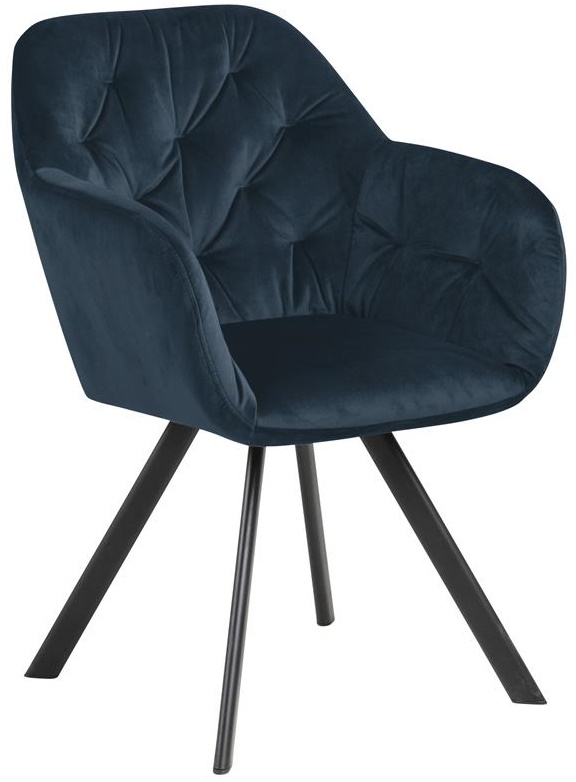 Krzesło welurowe z podłokietnikami pikowane granatowe nogi czarne  85x58 cm – obraz-1