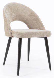 Krzesło w beżowym szenilą i stalowe nogi z czarnym wykończeniem – obraz-1