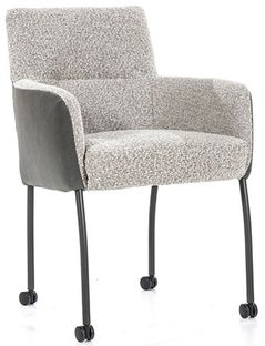 Krzesło na kółkach z podłokietnikami tapicerowane beżowo szare nogi metalowe 59x59 cm – obraz-1
