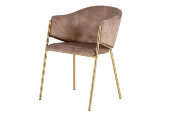 Krzesło NOBLESSE z podłokietnikami, welwet beż szampański, złote nogi – grafika-1.