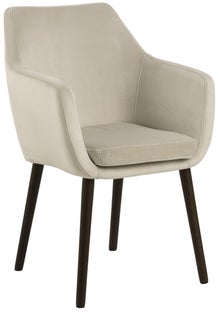 Krzesło welurowe z podłokietnikami kremowe nogi brązowe 58x84 cm – obraz-1