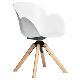 Krzesło obrotowe z tworzywa sztucznego z podłokietnikami białe nogi drewniane 59x50 cm – obraz-1