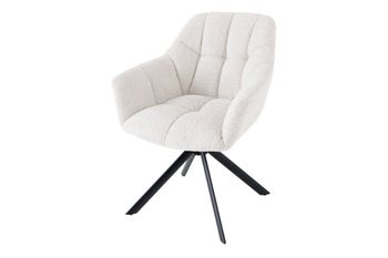 Krzesło obrotowe PAPILLON obrotowy 180° z podłokietnikami bouclé biały – grafika-1.