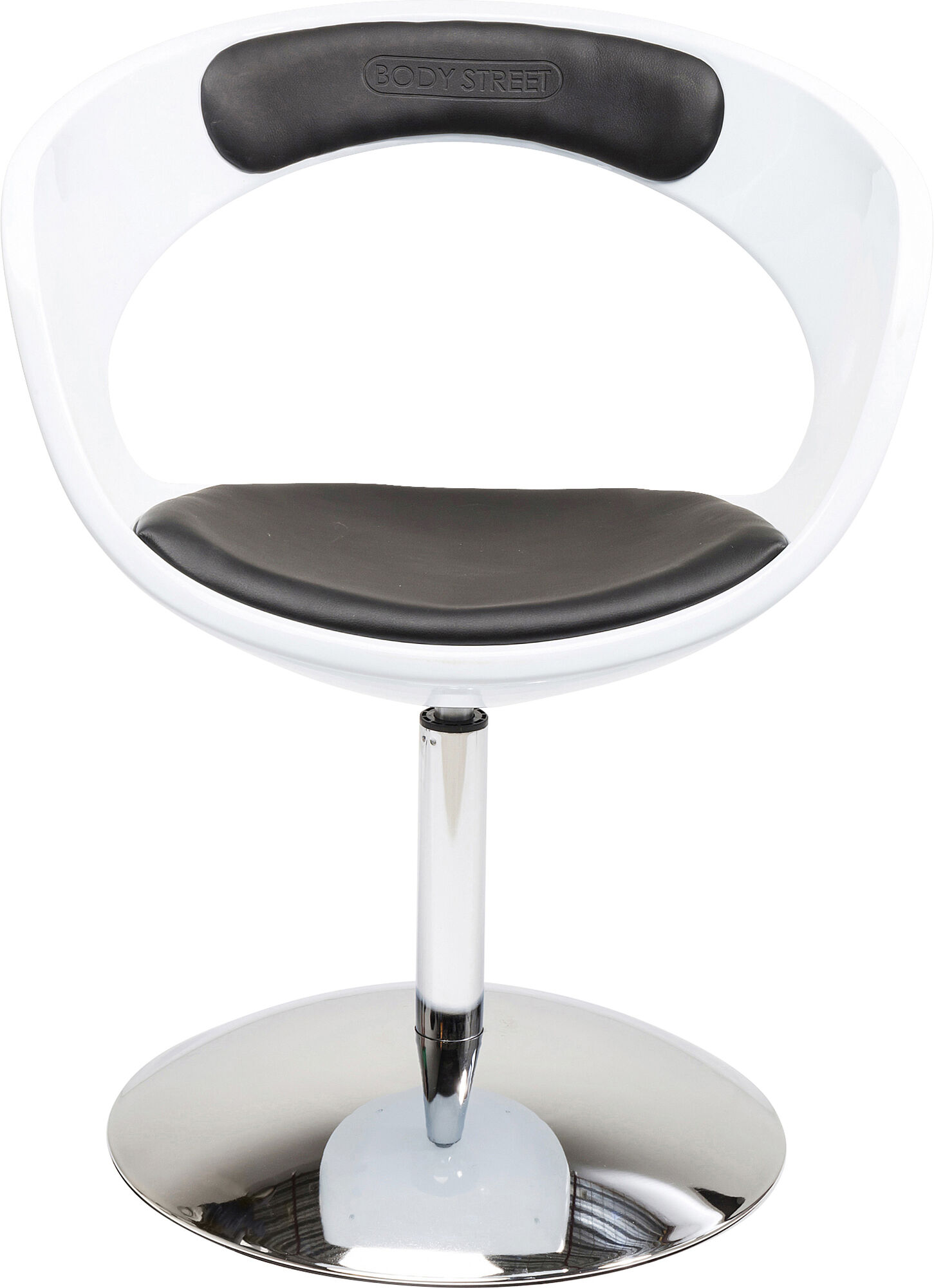 Krzesło obrotowe z tworzywa sztucznego białe siedzisko eko skóra czarne noga srebrna 63x58 cm – obraz-1