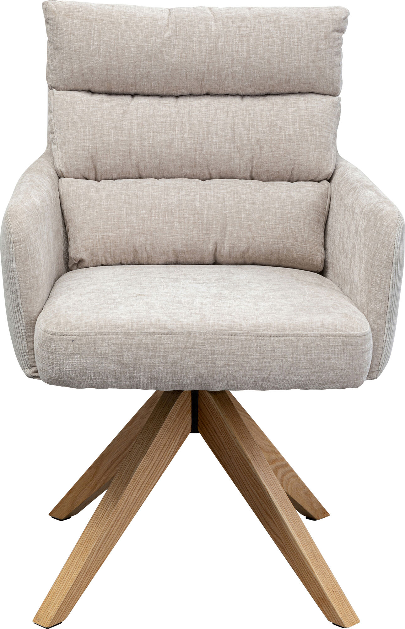 Krzesło obrotowe tapicerowane beżowoszare z podłokietnikami nogi drewniane 59x89 cm – obraz-1