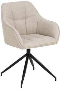 Krzesło obrotowe z podłokietnikami beżowe - nogi metalowe czarne mat 58x85 cm – obraz-1