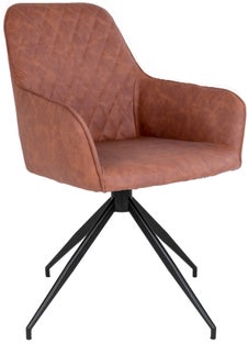 Krzesło obrotowe z podłokietnikami eko skóra brązowe nogi czarne metalowe 56x57 cm – grafika-1.