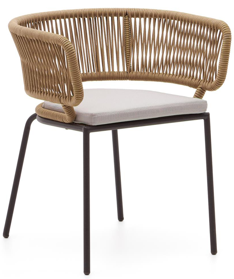 Krzesło ogrodowe beżowe siedzisko szare nogi czarne metalowe 58x55 cm – obraz-1