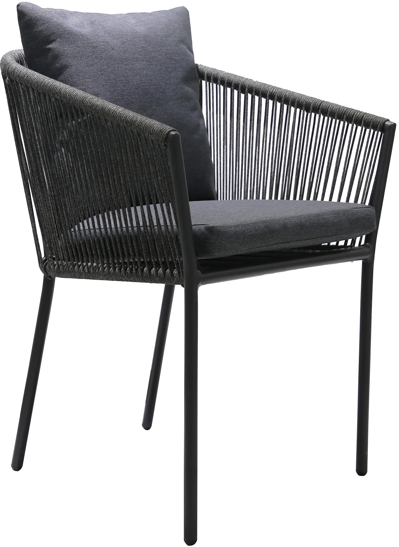 Krzesło ogrodowe aluminiowe czarne z plecioną ciemnoszarą liną 62x59 cm – grafika-1.
