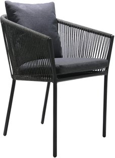 Krzesło ogrodowe aluminiowe czarne z plecioną ciemnoszarą liną 62x59 cm – grafika-1.