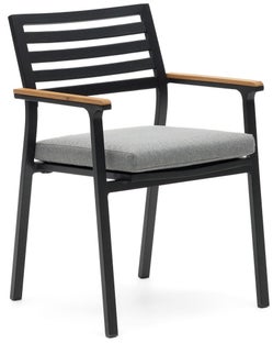 Krzesło ogrodowe aluminiowe czarne - siedzisko poliester szare 57x83 cm – obraz-1