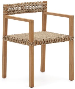 Krzesło ogrodowe siedzisko syntetyczna wiklina - rama drewno tekowe naturalne 53x75 cm – obraz-1