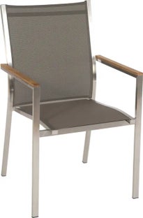 Krzesło ogrodowe kolor szarobrązowy nogi stal nierdzewna podłokietniki drewno tekowe – obraz-1