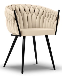 Krzesło ogrodowe z tkaniną hydrofobową beżowe nogi czarne – obraz-1