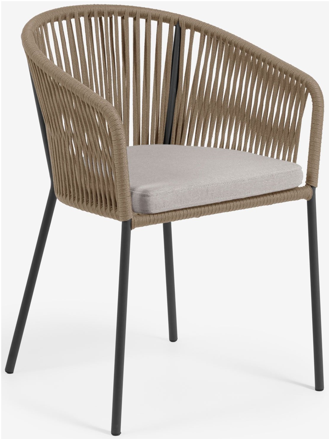 Krzesło ogrodowe z oparciem ze sznurka i tapicerowanym siedziskiem beżowe – obraz-1